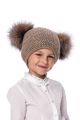 Baby size knitted brown wool hat with pompom raccoon