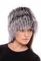 Knitted fox fur hat “Cylinder” in blue silver