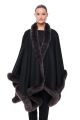 Wool and cashmere poncho black with blue silver fox