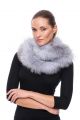 Wool double round shawl / scarf with grey / blue silver fox fur 