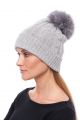 Cashmere hat with silver fox fur pompom