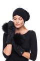 Set of wool gloves and cashmere hat with pompom (black)