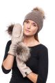 Beige wool mittens with raccoon pompom