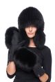 Set of wool gloves and hat with natural fox fur (black)