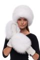 Set of wool gloves and hat with natural fox fur in white