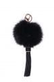 Pendant fox fur pompom decorated with natural leather tassel