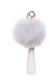 Pendant fox fur pompom decorated with natural leather tassel