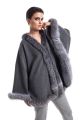 Wool and cashmere poncho grey with silver blue fox