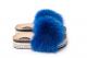 Slippers with fox fur in blue