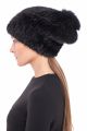 Knitted hat “Pinocchio” with mink/fox (black/black)