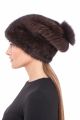 Knitted hat “Pinocchio” with mink/fox (brown/brown)