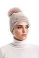 Knitted light grey wool hat with pompom beige 