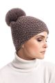 Knitted light brown wool hat with pompom brown