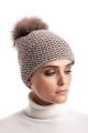 Knitted light beige wool hat with pompom beige
