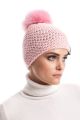 Knitted pink wool hat with pompom pink