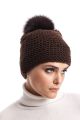 Knitted brown wool hat with pompom brown