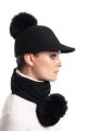 Black wool baseball hat with pompom black