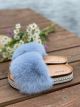 Slippers with fox fur light blue