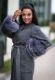 Wool and cashmere coat grey with blue silver fox fur sleeves