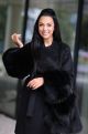 Wool and cashmere coat black  with black fox fur sleeves
